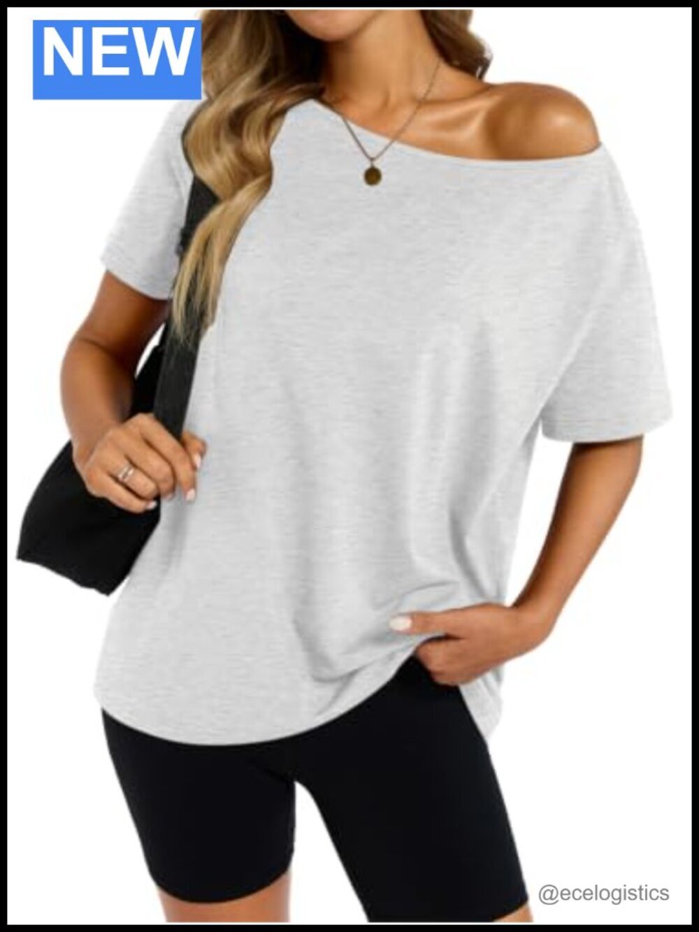 Off The Shoulder Oversized Cotton T-Shirt Short Sleeve Casual Summer Top